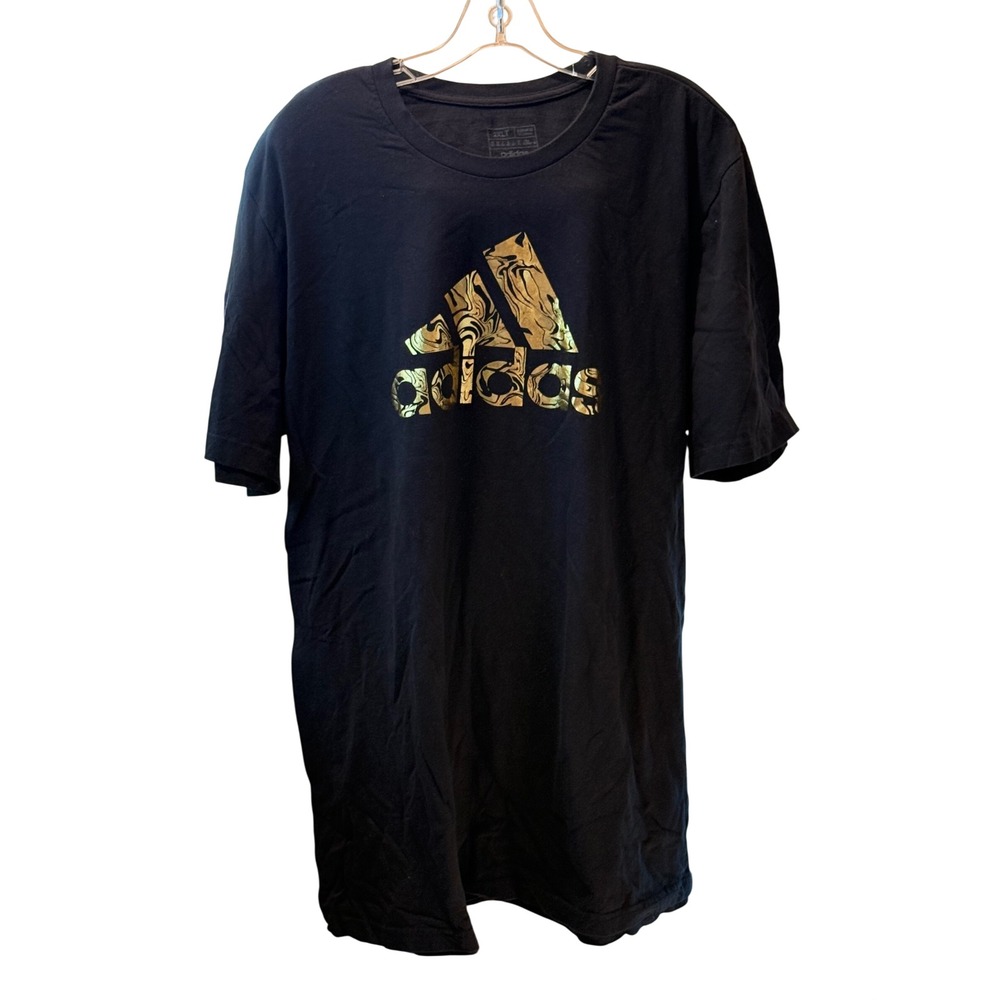 Adidas Mens 2XLT Black Gold Foil Marble Logo Graphic T-Shirt ATACAGIL 28L001